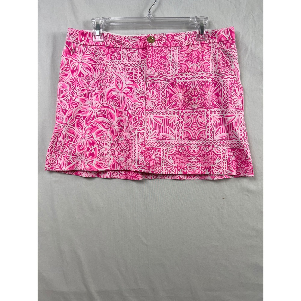 Lilly Pulitzer Skort Womens 10 Pink White Floral Geometric Stretch Mini Skirt